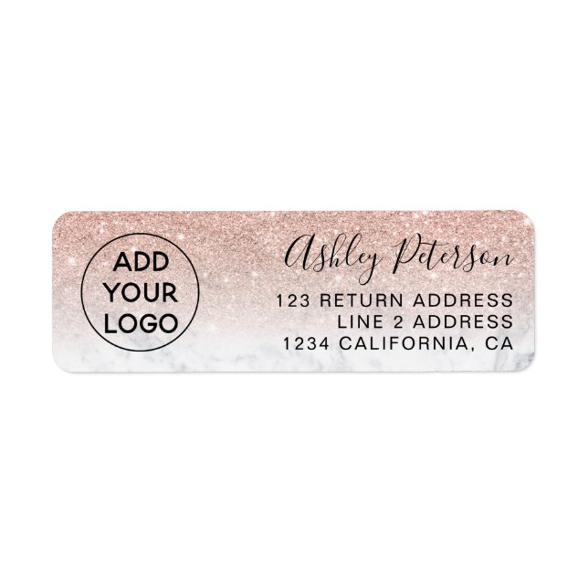 Modern simple logo rose gold glitter marble label (Front)