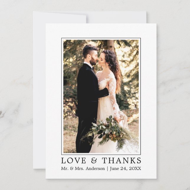 Modern Simple Love and Thanks Wedding Photo Thank You Card (Front)