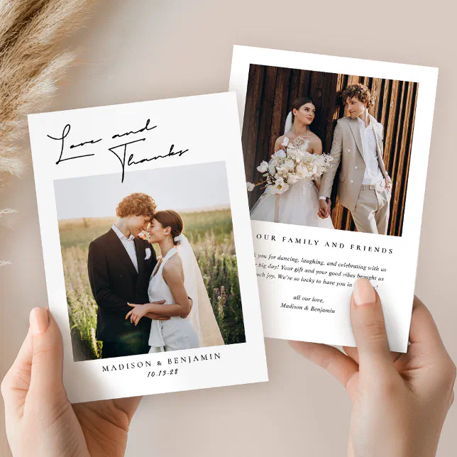 Modern Simple Love and Thanks Wedding Thank You Card | Zazzle