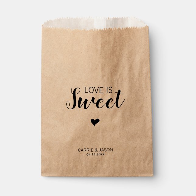 Modern Simple Love is Sweet Heart Wedding Treat Favor Bag (Front)