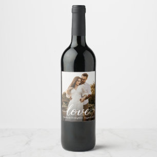 Modern Simple Love Script Wedding Photo Favor Wine Label