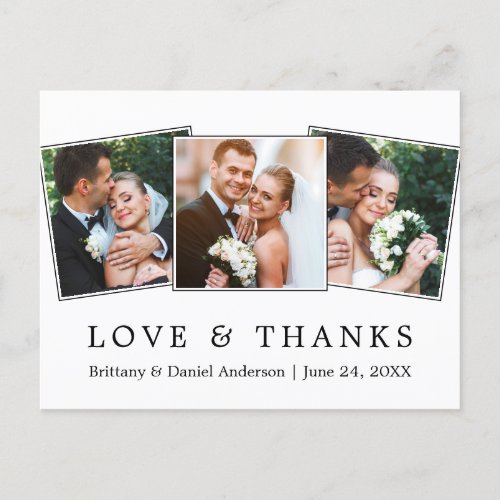 Modern Simple Love Thanks Wedding 3 Photo Postcard