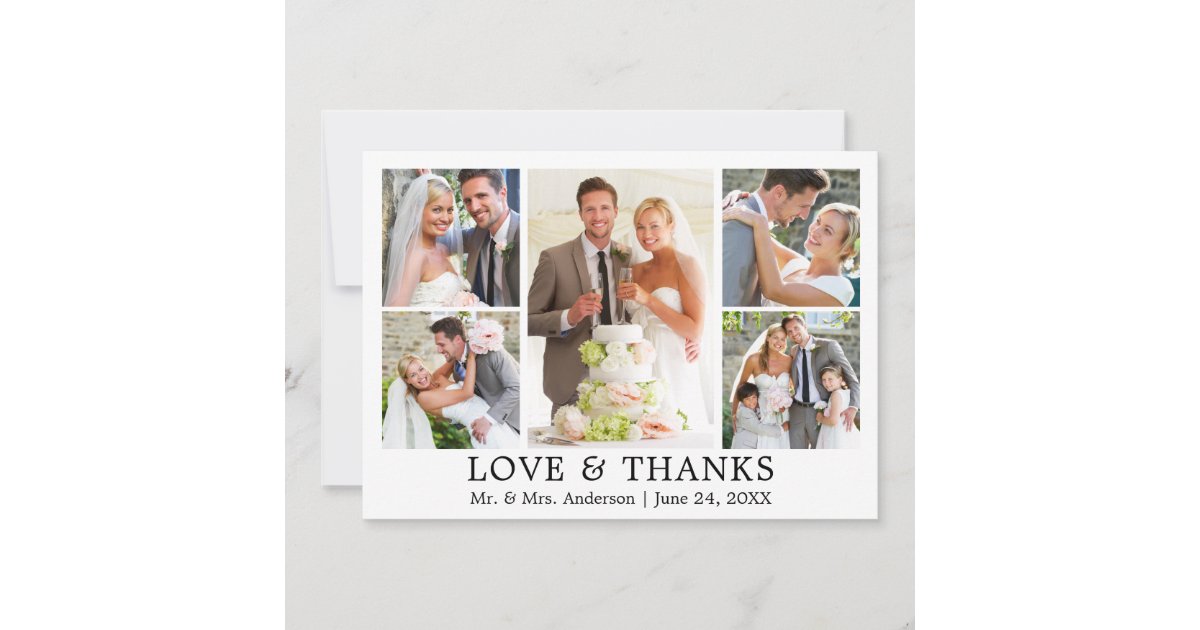Modern Simple Love Thanks Wedding 5 Photo Thank You Card | Zazzle