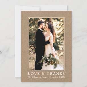 Modern Simple Love Thanks Wedding Photo Kraft Thank You Card