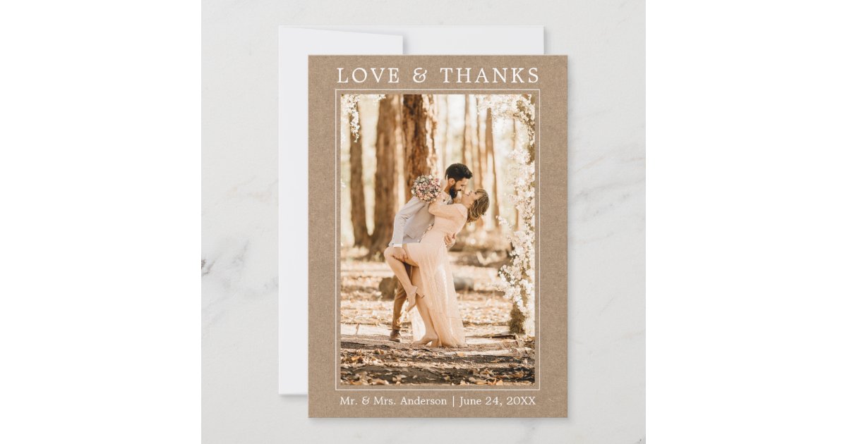 Modern Simple Love Thanks Wedding Photo Kraft Thank You Card | Zazzle