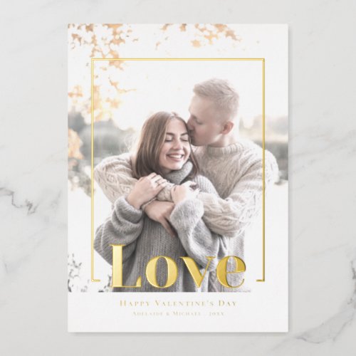 Modern Simple Love Valentines Day Photo Gold Foil Holiday Card