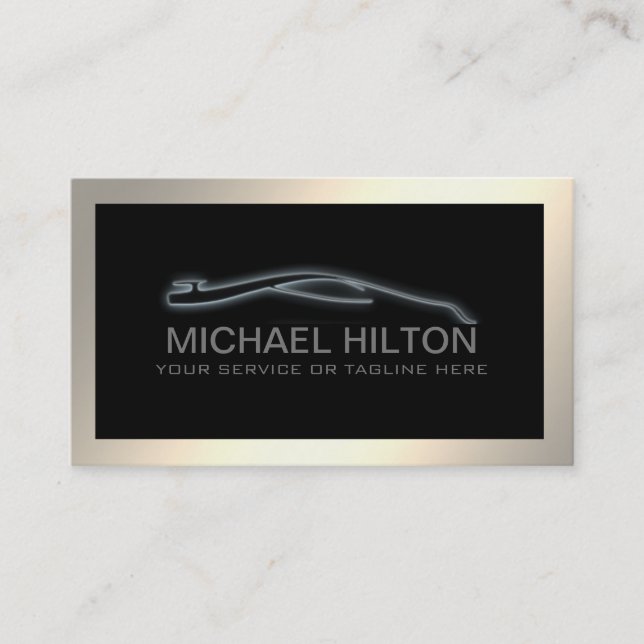 Modern simple luxury powerful car outline gold business card (Front)
