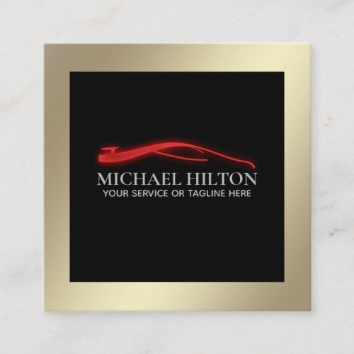 Modern simple luxury powerful red car outline logo square business card