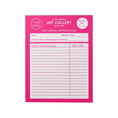 Modern Simple Magenta Add Logo  Auction Sheets Notepad