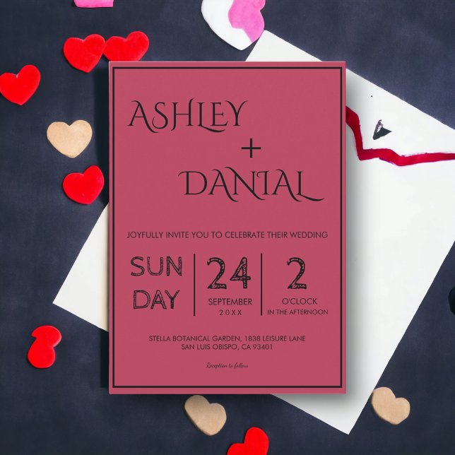 Modern Simple Magenta Calligraphy Framed Wedding Invitation (Creator Uploaded)