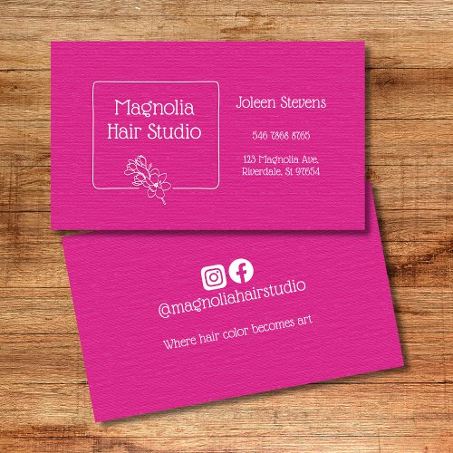 Modern Simple  Magenta Magnolia Logo Hair Studio Business Card