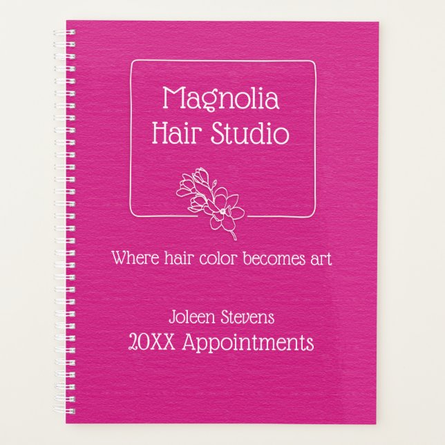 Modern Simple  Magenta Magnolia Logo Hair Studio Planner (Front)