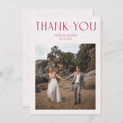 Modern Simple Magenta Photo Wedding Thank You Card