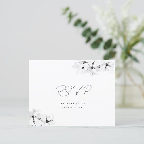 Modern Simple Magnolias Wedding RSVP Meal Choice Invitation Postcard