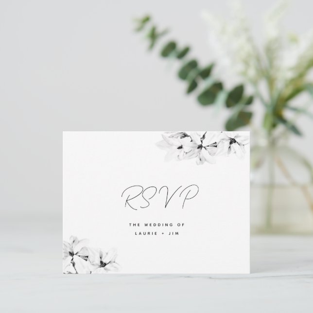 Modern Simple Magnolias Wedding RSVP Meal Choice Invitation Postcard (Standing Front)
