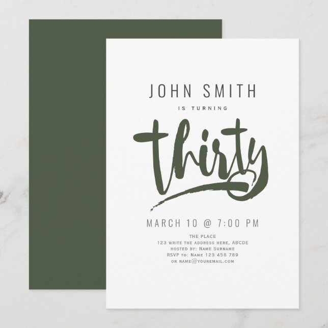 Modern, Simple, Male Thirty celebration Birthday Invitation (Front/Back)