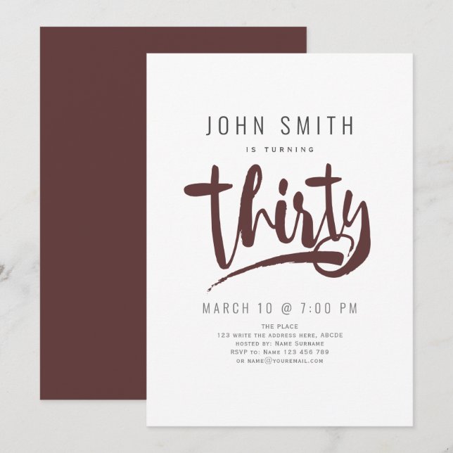 Modern, Simple, Male Thirty celebration Birthday Invitation (Front/Back)
