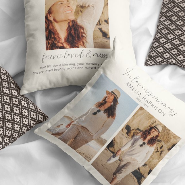 Modern & Simple Memorial Photo Collage Throw Pillow (Creator Uploaded)