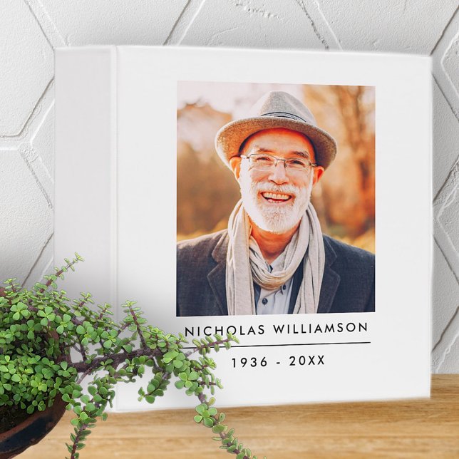Modern Simple Memorial Remembrance Custom Photo 3 Ring Binder (Creator Uploaded)