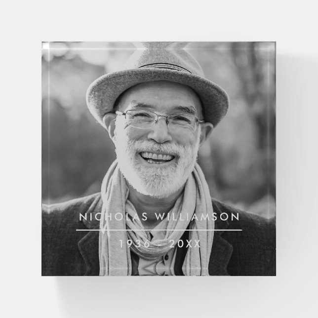 Modern Simple Memorial Remembrance Custom Photo Paperweight (Front)