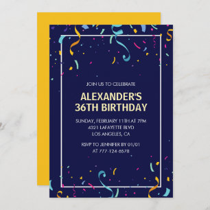 Modern Simple Men Confetti 36th birthday Invitation