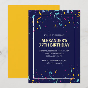 Modern Simple Men Confetti 77th birthday Invitation