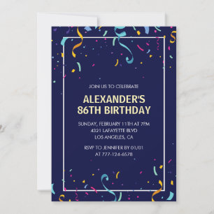 Modern Simple Men Confetti 86th birthday Invitation