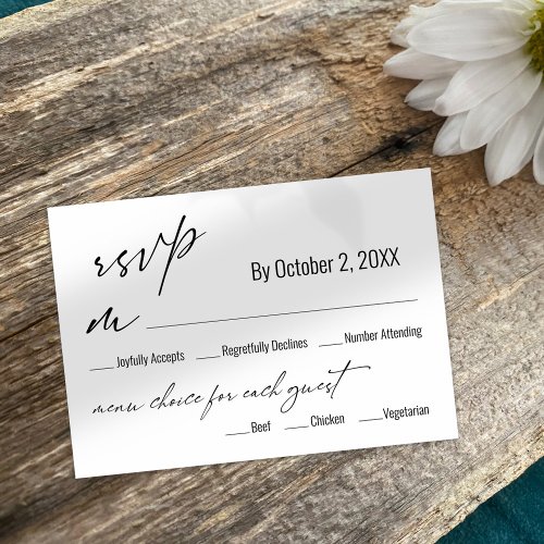 Modern Simple Menu Choice Wedding RSVP Card
