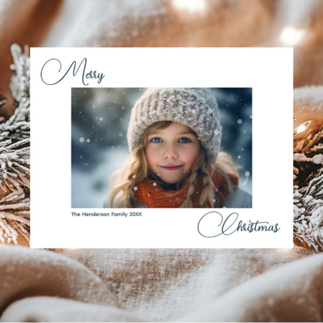 Modern Simple Merry Christmas 1 Photo Postcard (Creator Uploaded)