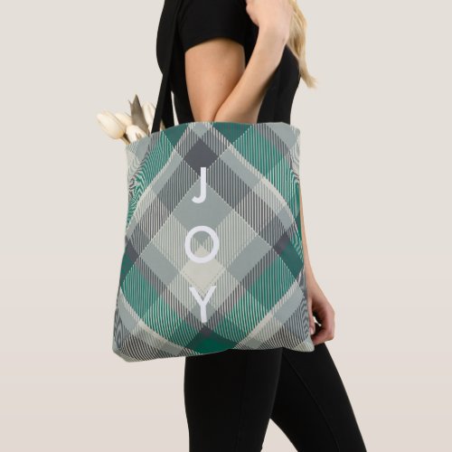 Modern Simple Merry Christmas Green Plaid Tote Bag