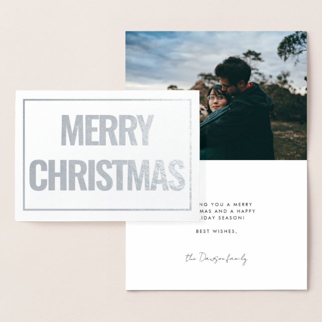 Modern & simple Merry Christmas photo silver Foil Card (Display)