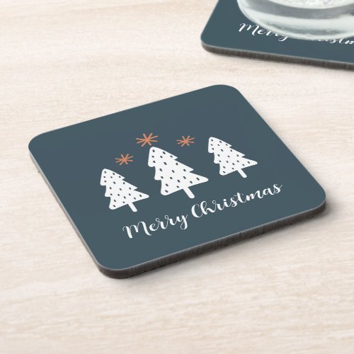 Modern Simple Merry Christmas Trees and Stars  Beverage Coaster