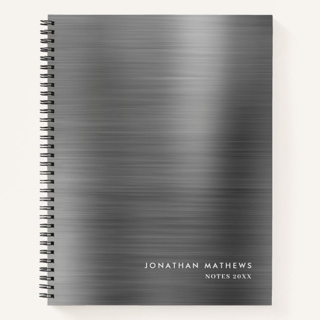 Modern Simple Metallic Brushed Silver Gray Notebook (Front)