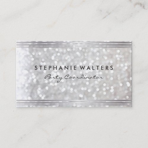 Modern Simple Metallic Silver and Glitter Business Card