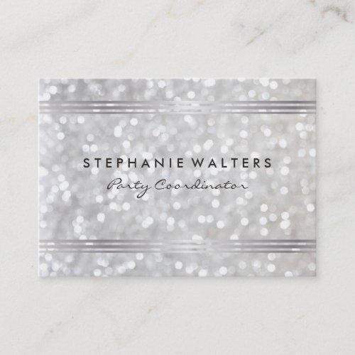Modern Simple Metallic Silver and Glitter Business Card