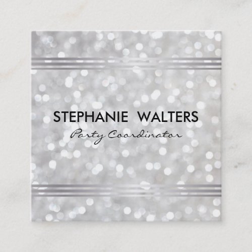 Modern Simple Metallic Silver and Glitter Square Business Card