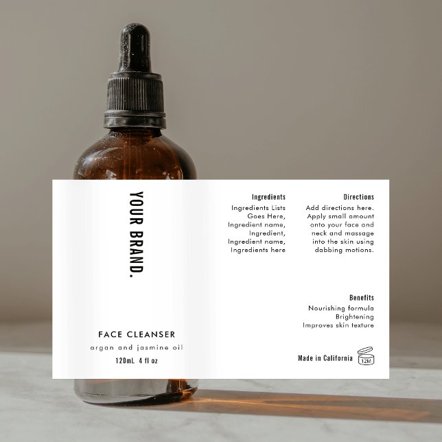 Modern Simple Minimal 4 OZ Cosmetic Bottle Label (Minimalist Modern 4 OZ Cosmetic Bottle Label *verify size to ensure a good fit*)