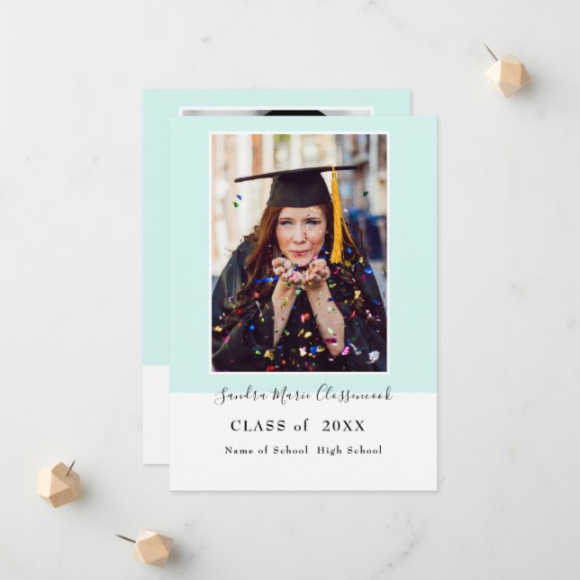 Modern Simple Minimal Aqua Teal blue graduation  Announcement (Front/Back In Situ)