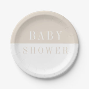 Modern simple minimal beige baby shower paper plates