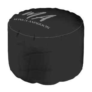 Modern Simple Minimal Black Gray Monogram Pouf