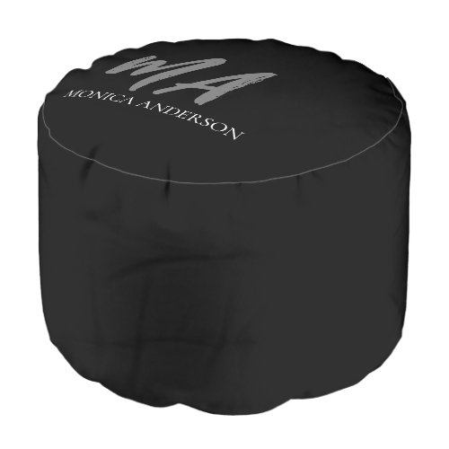 Modern Simple Minimal Black Gray Monogram Pouf