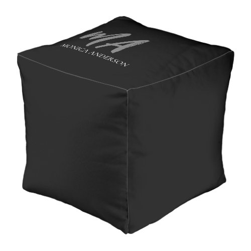 Modern Simple Minimal Black Gray Monogram Pouf