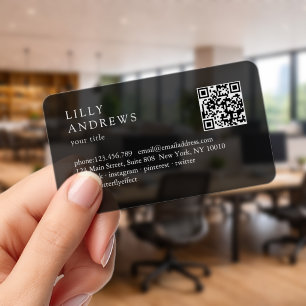 Modern Simple Minimal Black Transparent QR Code Clear Business Cards
