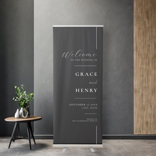 Modern Simple Minimal Black Wedding Welcome Retractable Banner (Creator Uploaded)