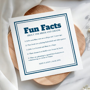 Modern Simple Minimal Blue Fun Facts Wedding Napkins