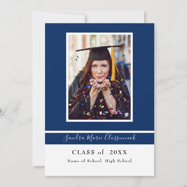 Modern Simple Minimal Blue White Graduation  Annou Announcement (Front)