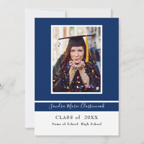 Modern Simple Minimal Blue White Graduation  Annou Announcement