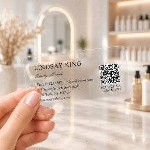 Modern Simple Minimal Clear QR Code Business Cards