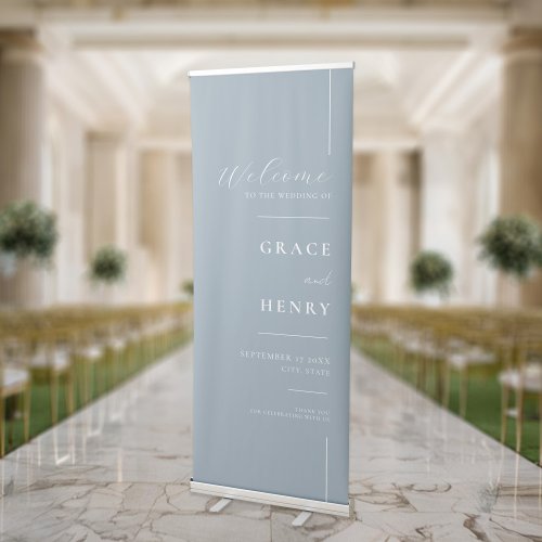 Modern Simple Minimal Dusty Blue Wedding Welcome Retractable Banner