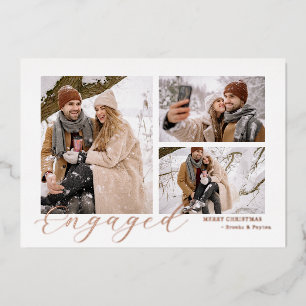modern simple minimal Engaged Christmas photo Foil Holiday Card